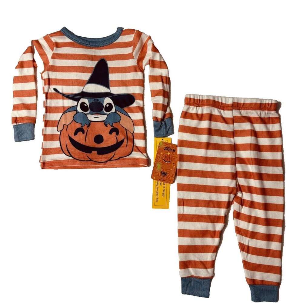 2 Piece Toddler Lilo Stitch Pumpkin Halloween Pajama Stripe Sz 3T